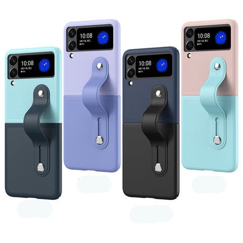 Skin Contrast Wristband Holder Folding Phone Case, For Samsung Galaxy Z Flip3 5G