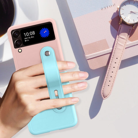 Skin Contrast Wristband Holder Folding Phone Case, For Samsung Galaxy Z Flip3 5G