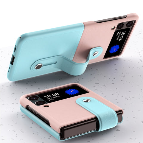 Skin Contrast Wristband Holder Folding Phone Case, For Samsung Galaxy Z Flip3 5G