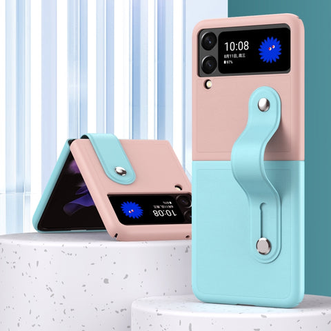 Skin Contrast Wristband Holder Folding Phone Case, For Samsung Galaxy Z Flip3 5G