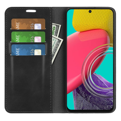 For Samsung Galaxy M53 Retro-skin Magnetic Suction Leather Phone Case, Black, Grey, Dark Blue, Pink, Red