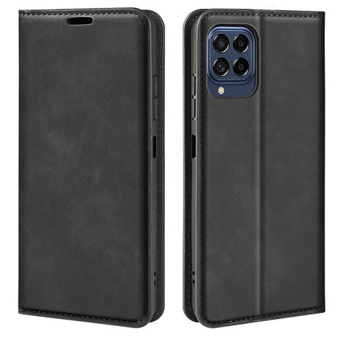 For Samsung Galaxy M53 Retro-skin Magnetic Suction Leather Phone Case, Black, Grey, Dark Blue, Pink, Red