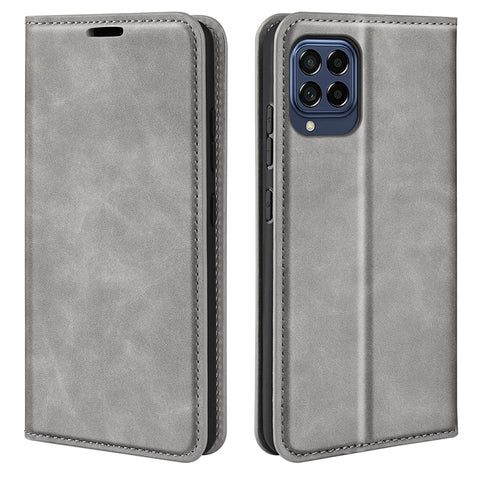 For Samsung Galaxy M53 Retro-skin Magnetic Suction Leather Phone Case, Black, Grey, Dark Blue, Pink, Red