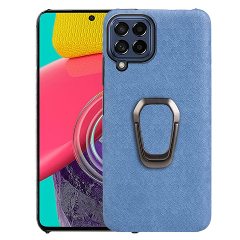 For Samsung Galaxy M53 Ring Holder Honeycomb PU Skin Phone Case, For Samsung Galaxy M53