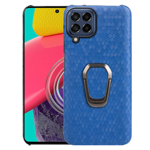 For Samsung Galaxy M53 Ring Holder Honeycomb PU Skin Phone Case, For Samsung Galaxy M53