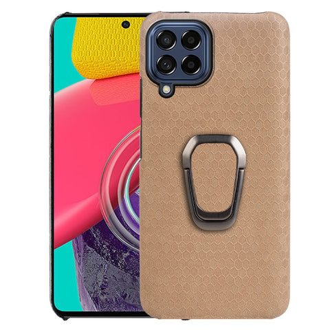 For Samsung Galaxy M53 Ring Holder Honeycomb PU Skin Phone Case, For Samsung Galaxy M53