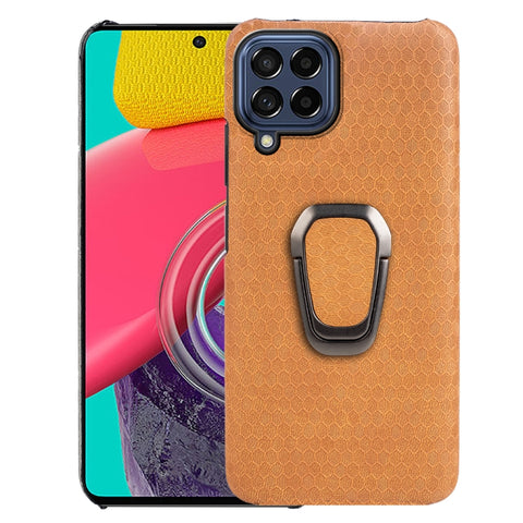 For Samsung Galaxy M53 Ring Holder Honeycomb PU Skin Phone Case, For Samsung Galaxy M53