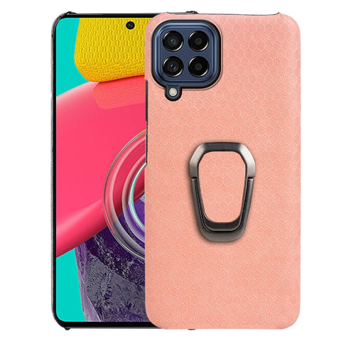 For Samsung Galaxy M53 Ring Holder Honeycomb PU Skin Phone Case, For Samsung Galaxy M53