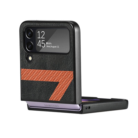 Fiber Stitching Folding Phone Case For Samsung Galaxy Z Flip4, Z Shape, V Shape