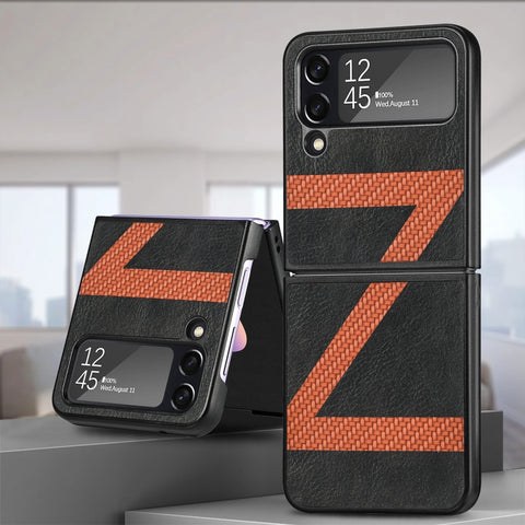 Fiber Stitching Folding Phone Case For Samsung Galaxy Z Flip4, Z Shape, V Shape