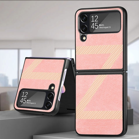 Fiber Stitching Folding Phone Case For Samsung Galaxy Z Flip4, Z Shape, V Shape