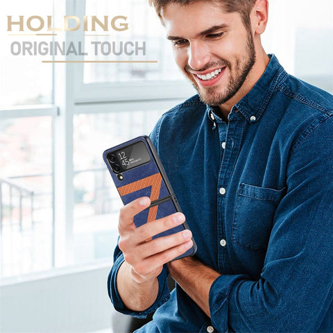 Fiber Stitching Folding Phone Case For Samsung Galaxy Z Flip4, Z Shape, V Shape