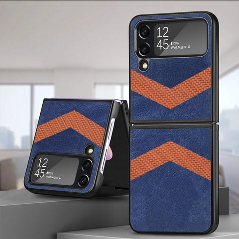 Fiber Stitching Folding Phone Case For Samsung Galaxy Z Flip4, Z Shape, V Shape
