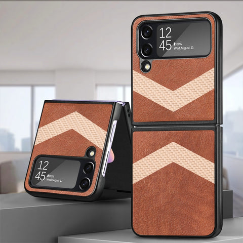 Fiber Stitching Folding Phone Case For Samsung Galaxy Z Flip4, Z Shape, V Shape