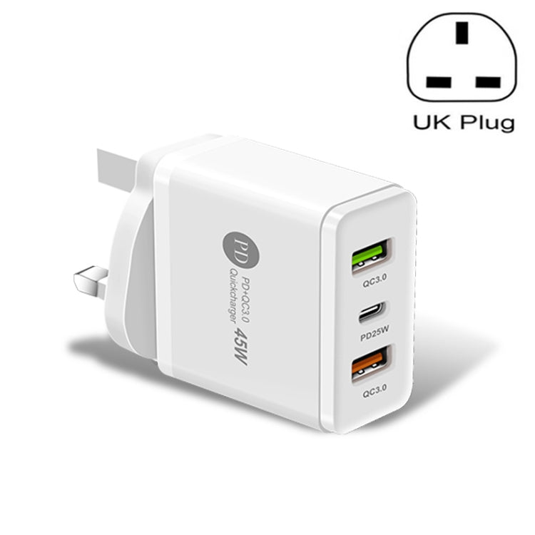 45W PD3.0 + 2 x QC3.0 USB Multi Port Quick Charger, UK Plug, UK Plug