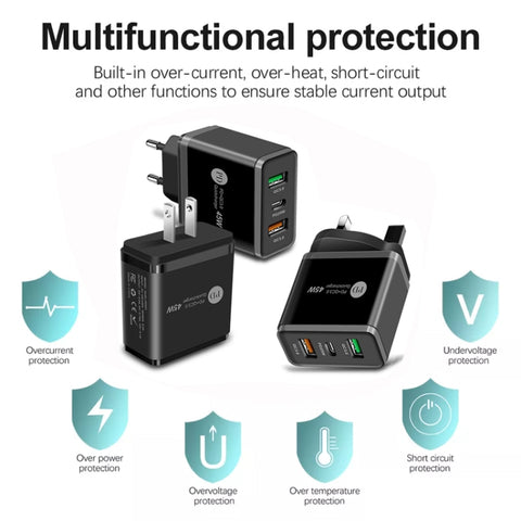 45W PD3.0 + 2 x QC3.0 USB Multi Port Quick Charger, UK Plug, UK Plug