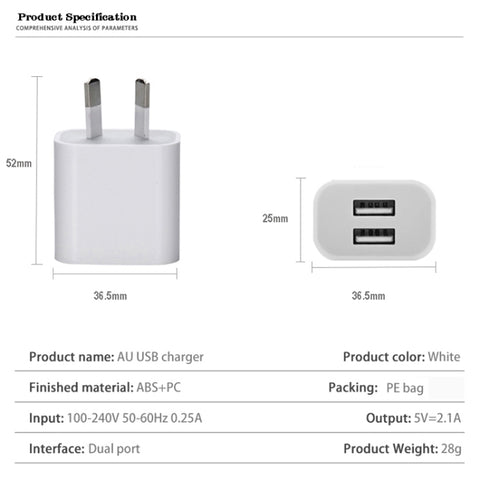 Mini Dual Port USB Charger with USB to Micro USB Data Cable, AU Plug, AU Plug + Micro USB Cable