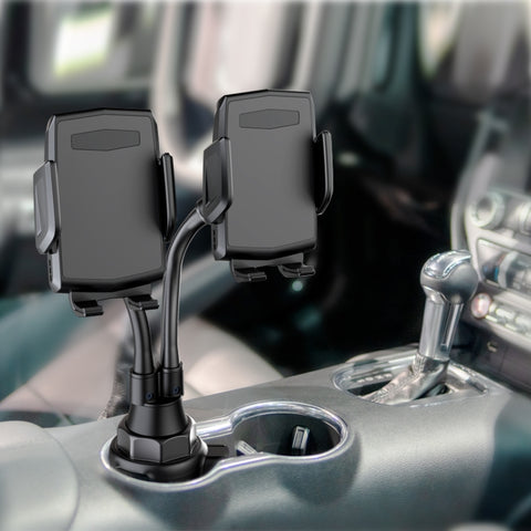A080+X908 Car Cup Double Mobile Phone Holder Mount Adjustable Cradle Bracket, A080+X908