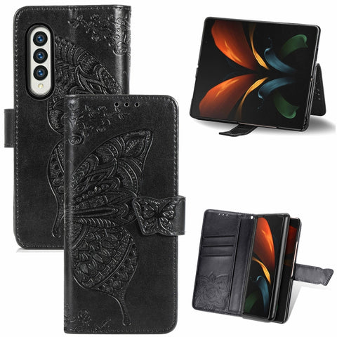 Butterfly Love Flower Embossed Horizontal Flip Leather Phone Case, For Samsung Galaxy Z Fold4
