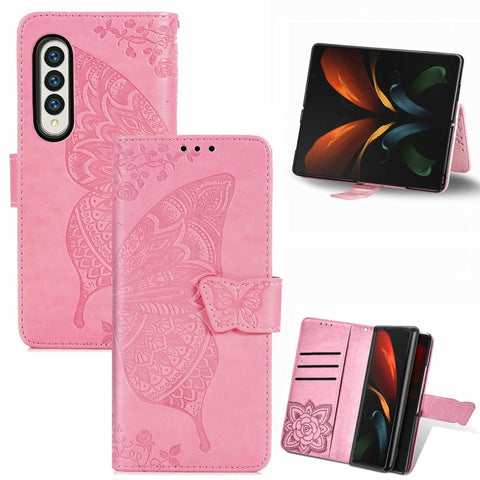 Butterfly Love Flower Embossed Horizontal Flip Leather Phone Case, For Samsung Galaxy Z Fold4