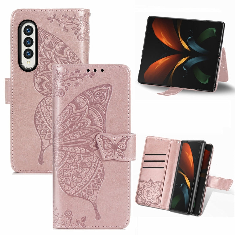 Butterfly Love Flower Embossed Horizontal Flip Leather Phone Case, For Samsung Galaxy Z Fold4