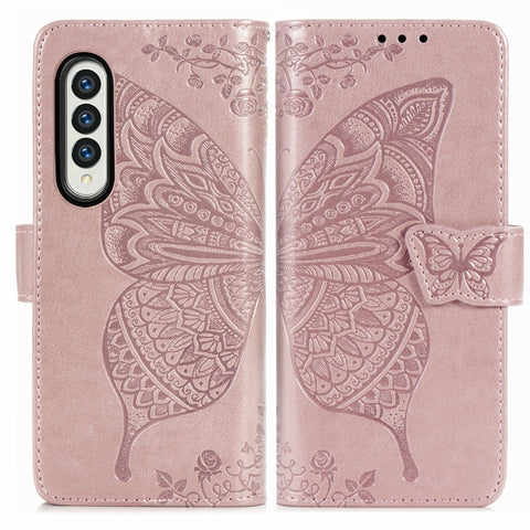 Butterfly Love Flower Embossed Horizontal Flip Leather Phone Case, For Samsung Galaxy Z Fold4