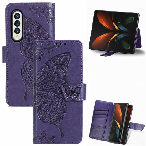 Butterfly Love Flower Embossed Horizontal Flip Leather Phone Case, For Samsung Galaxy Z Fold4