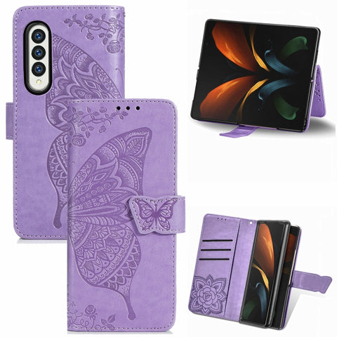 Butterfly Love Flower Embossed Horizontal Flip Leather Phone Case, For Samsung Galaxy Z Fold4