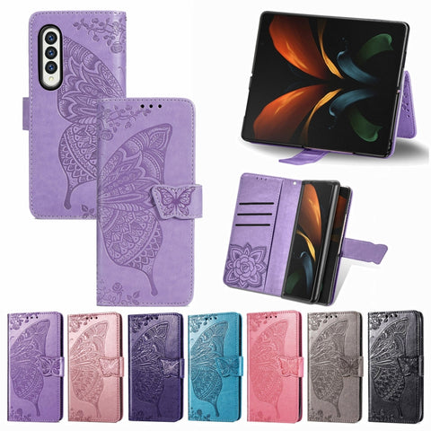 Butterfly Love Flower Embossed Horizontal Flip Leather Phone Case, For Samsung Galaxy Z Fold4