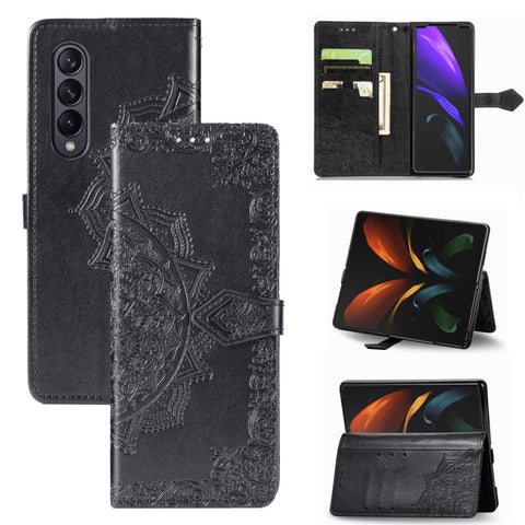 Mandala Flower Embossed Leather Phone Case, For Samsung Galaxy Z Fold4