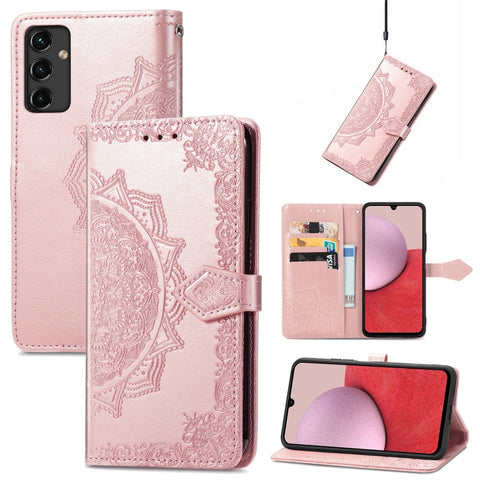 For Samsung Galaxy A14 5G Mandala Flower Embossed Leather Phone Case