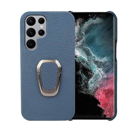 For Samsung Galaxy S22 Ultra 5G Ring Holder Litchi Texture Genuine Leather Phone Case, For Samsung Galaxy S22 Ultra 5G