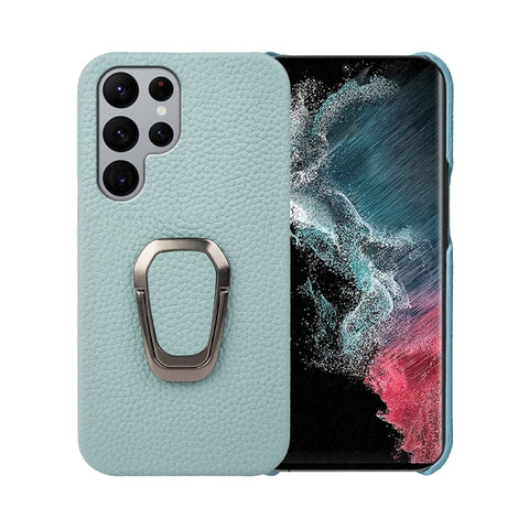 For Samsung Galaxy S22 Ultra 5G Ring Holder Litchi Texture Genuine Leather Phone Case, For Samsung Galaxy S22 Ultra 5G