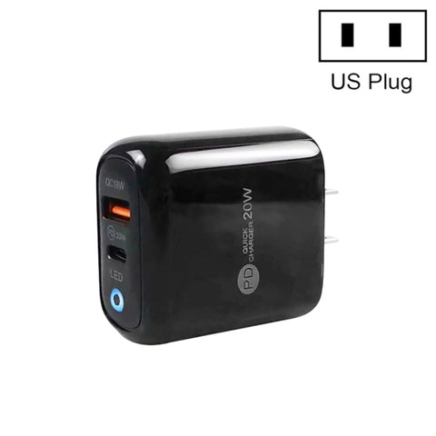 PD04 PD20W + QC18W Mobile Phone Charger with LED Indicator, US Plug, US Plug