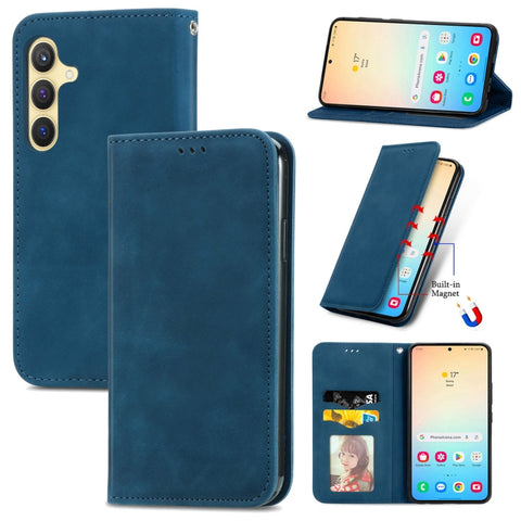 Retro Skin Feel Magnetic Leather Phone Case, For Galaxy S26 FE 5G, For Galaxy S26+ 5G, For Galaxy S26 Ultra 5G, For Galaxy S26 5G, For Galaxy A57 5G, For Galaxy A37 5G, For Galaxy A27 5G, For Galaxy S25 5G