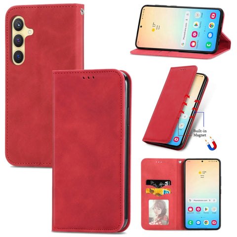 Retro Skin Feel Magnetic Leather Phone Case, For Galaxy S26 FE 5G, For Galaxy S26+ 5G, For Galaxy S26 Ultra 5G, For Galaxy S26 5G, For Galaxy A57 5G, For Galaxy A37 5G, For Galaxy A27 5G, For Galaxy S25 5G