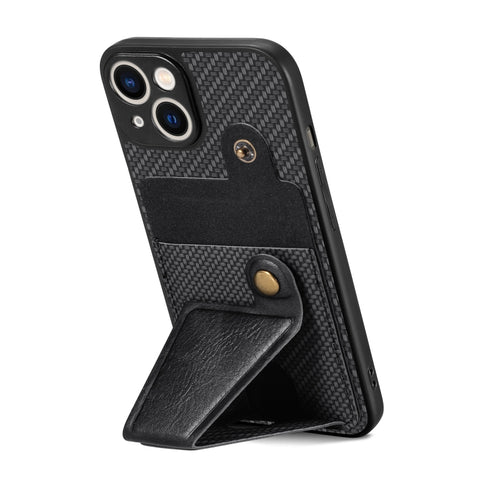 Carbon Fiber Wallet Flip Card K-shaped Holder Phone Case, For iPhone 14, For iPhone 14 Plus, For iPhone 14 Pro, For iPhone 14 Pro Max