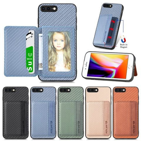 Carbon Fiber Magnetic Card Bag Phone Case, For iPhone SE 2022 / 2020 / 7 / 8, For iPhone 7 Plus / 8 Plus, For iPhone 6 / 6s, For iPhone 6 Plus / 6s Plus