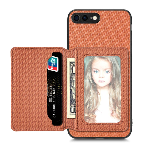 Carbon Fiber Magnetic Card Bag Phone Case, For iPhone SE 2022 / 2020 / 7 / 8, For iPhone 7 Plus / 8 Plus, For iPhone 6 / 6s, For iPhone 6 Plus / 6s Plus