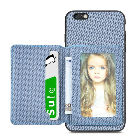 Carbon Fiber Magnetic Card Bag Phone Case, For iPhone SE 2022 / 2020 / 7 / 8, For iPhone 7 Plus / 8 Plus, For iPhone 6 / 6s, For iPhone 6 Plus / 6s Plus