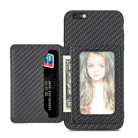 Carbon Fiber Magnetic Card Bag Phone Case, For iPhone SE 2022 / 2020 / 7 / 8, For iPhone 7 Plus / 8 Plus, For iPhone 6 / 6s, For iPhone 6 Plus / 6s Plus