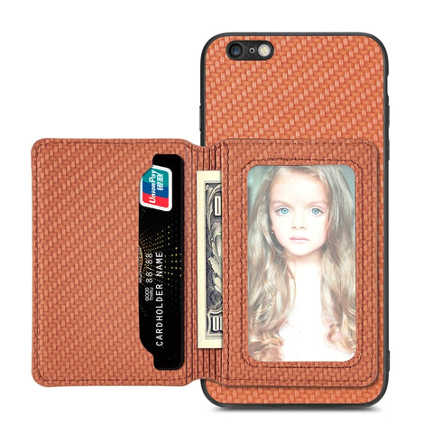 Carbon Fiber Magnetic Card Bag Phone Case, For iPhone SE 2022 / 2020 / 7 / 8, For iPhone 7 Plus / 8 Plus, For iPhone 6 / 6s, For iPhone 6 Plus / 6s Plus