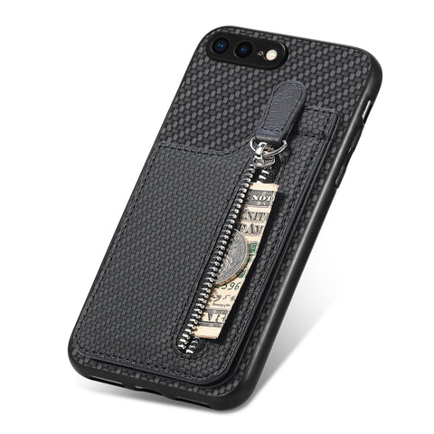 Carbon Fiber Vertical Flip Zipper Phone Case, For iPhone SE 2022 / 2020 / 7 / 8, For iPhone 7 Plus / 8 Plus, For iPhone 6 / 6s, For iPhone 6 Plus / 6s Plus