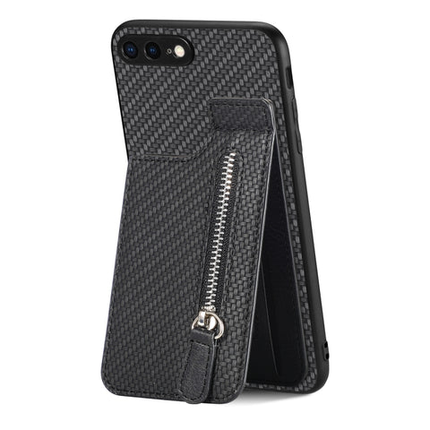 Carbon Fiber Vertical Flip Zipper Phone Case, For iPhone SE 2022 / 2020 / 7 / 8, For iPhone 7 Plus / 8 Plus, For iPhone 6 / 6s, For iPhone 6 Plus / 6s Plus