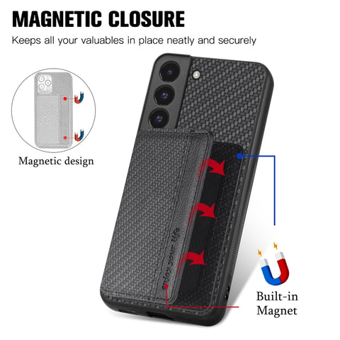 Carbon Fiber Magnetic Card Wallet Bag Phone Case, For Samsung Galaxy S22 5G, For Samsung Galaxy S22+ 5G, For Samsung Galaxy S22 Ultra 5G, For Samsung Galaxy S21 5G, For Samsung Galaxy S21+ 5G, For Samsung Galaxy S21 Ultra 5G, For Samsung Galaxy S20 FE ...