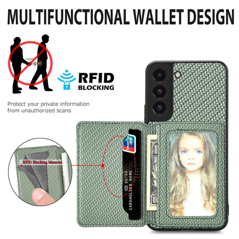 Carbon Fiber Magnetic Card Wallet Bag Phone Case, For Samsung Galaxy S22 5G, For Samsung Galaxy S22+ 5G, For Samsung Galaxy S22 Ultra 5G, For Samsung Galaxy S21 5G, For Samsung Galaxy S21+ 5G, For Samsung Galaxy S21 Ultra 5G, For Samsung Galaxy S20 FE ...