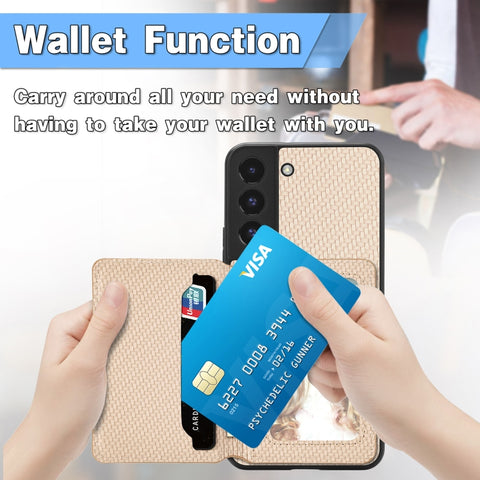 Carbon Fiber Magnetic Card Wallet Bag Phone Case, For Samsung Galaxy S22 5G, For Samsung Galaxy S22+ 5G, For Samsung Galaxy S22 Ultra 5G, For Samsung Galaxy S21 5G, For Samsung Galaxy S21+ 5G, For Samsung Galaxy S21 Ultra 5G, For Samsung Galaxy S20 FE ...