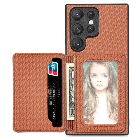 Carbon Fiber Magnetic Card Wallet Bag Phone Case, For Samsung Galaxy S22 5G, For Samsung Galaxy S22+ 5G, For Samsung Galaxy S22 Ultra 5G, For Samsung Galaxy S21 5G, For Samsung Galaxy S21+ 5G, For Samsung Galaxy S21 Ultra 5G, For Samsung Galaxy S20 FE ...