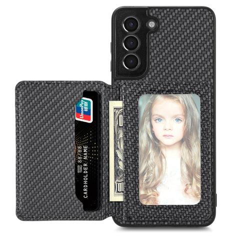 Carbon Fiber Magnetic Card Wallet Bag Phone Case, For Samsung Galaxy S22 5G, For Samsung Galaxy S22+ 5G, For Samsung Galaxy S22 Ultra 5G, For Samsung Galaxy S21 5G, For Samsung Galaxy S21+ 5G, For Samsung Galaxy S21 Ultra 5G, For Samsung Galaxy S20 FE ...
