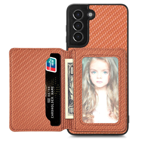 Carbon Fiber Magnetic Card Wallet Bag Phone Case, For Samsung Galaxy S22 5G, For Samsung Galaxy S22+ 5G, For Samsung Galaxy S22 Ultra 5G, For Samsung Galaxy S21 5G, For Samsung Galaxy S21+ 5G, For Samsung Galaxy S21 Ultra 5G, For Samsung Galaxy S20 FE ...
